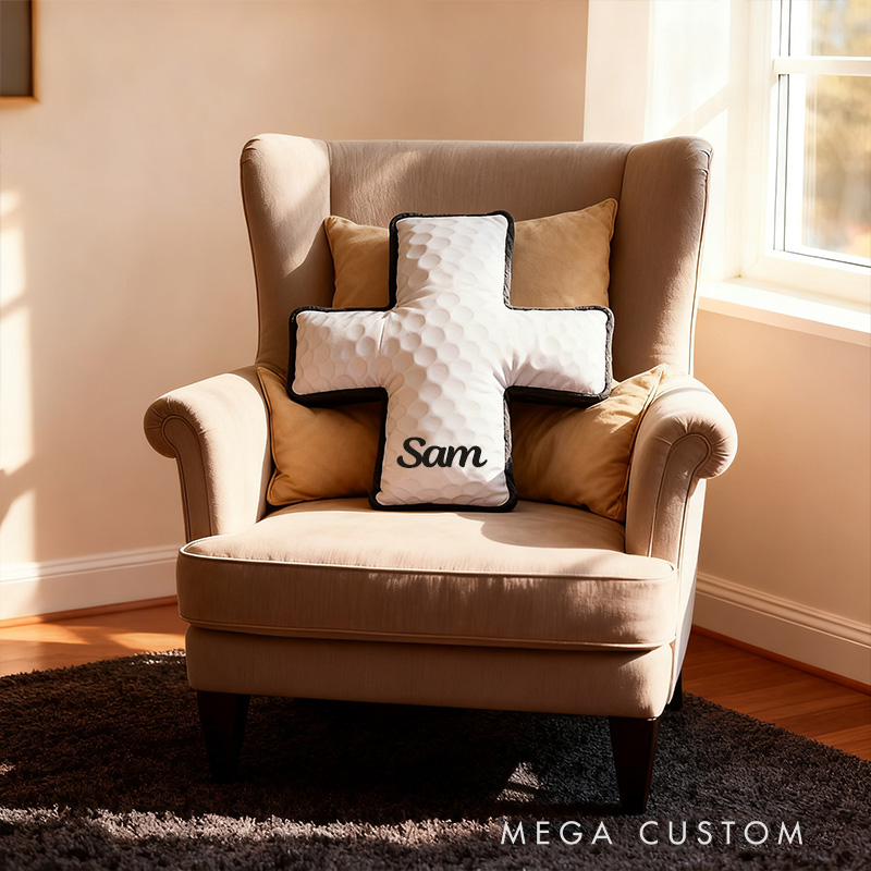 Personalized Golf Ball Cross Pillow with Custom Home Decor Graphic 3D Print Pillow Christian Sports Gift Religious Gift for Golf Lover