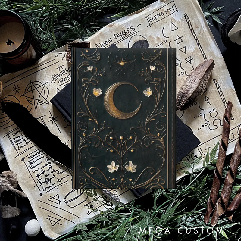 Personalized Dark Celestial Grimoire Spellbook Hardcover Journal Witch Notebook Magic Lover Gift