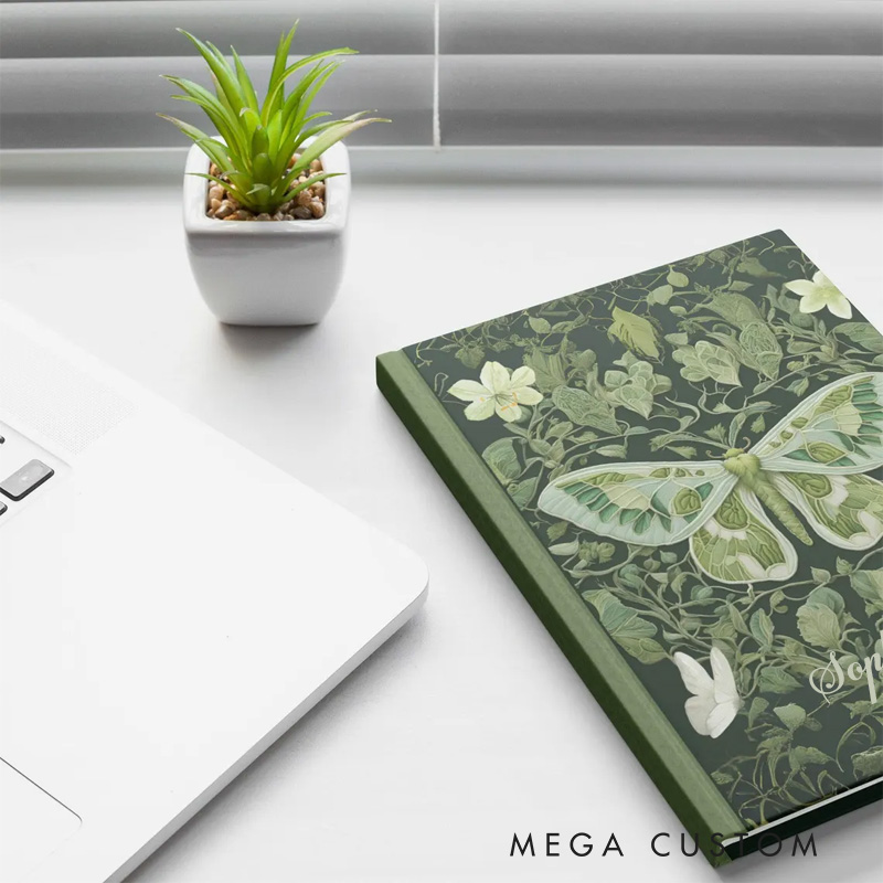 Personalized Luna Moth Hardcover Journal Dark Forest Notebook Magic Lover Gift
