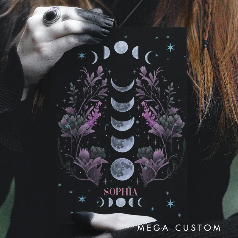 Personalized Violet Moon Phases Book of Shadows Hardcover Journal Grimoire Witchy Tarot Notebook Magic Lover Gift Manifestation Spell Book