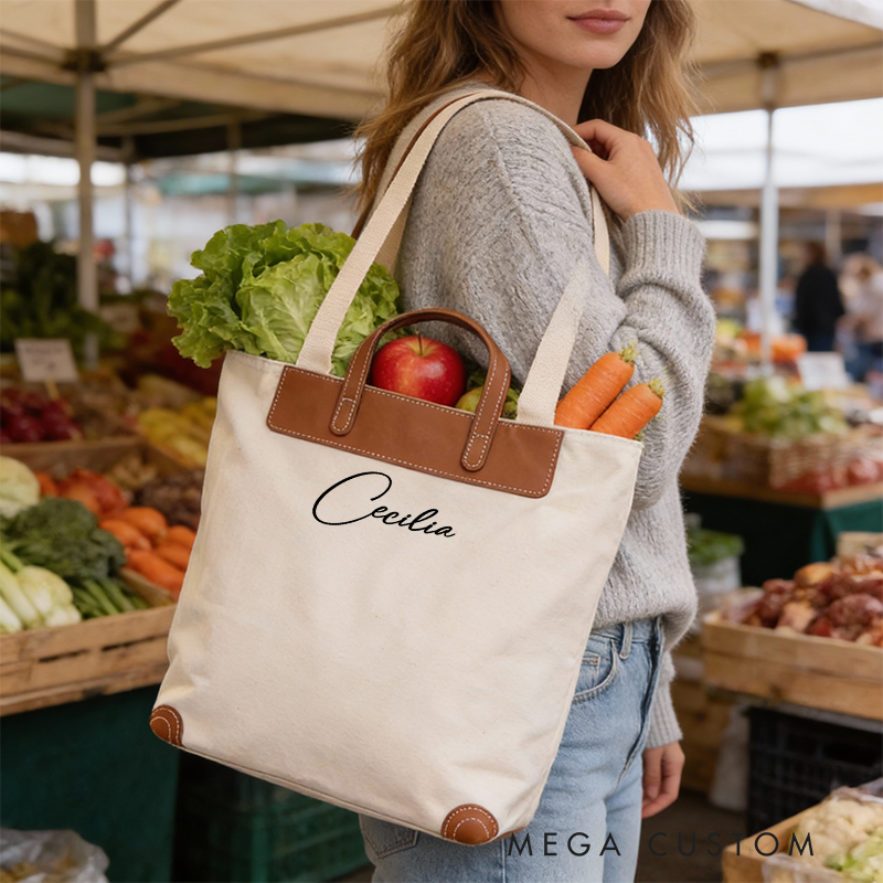 Personalized Canvas Tote Bag with Name Custom Name Bag Canvas Tote Bag Gift for Her Gift for Mother Wife
