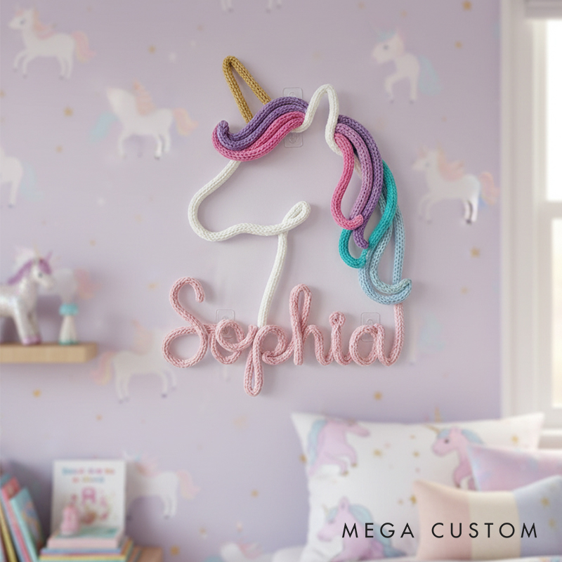 Personalized Handcrafted Unicorn Yarn Name Sign Custom Nursery Wall Decor for Babies & Kids Perfect Keepsake Gift