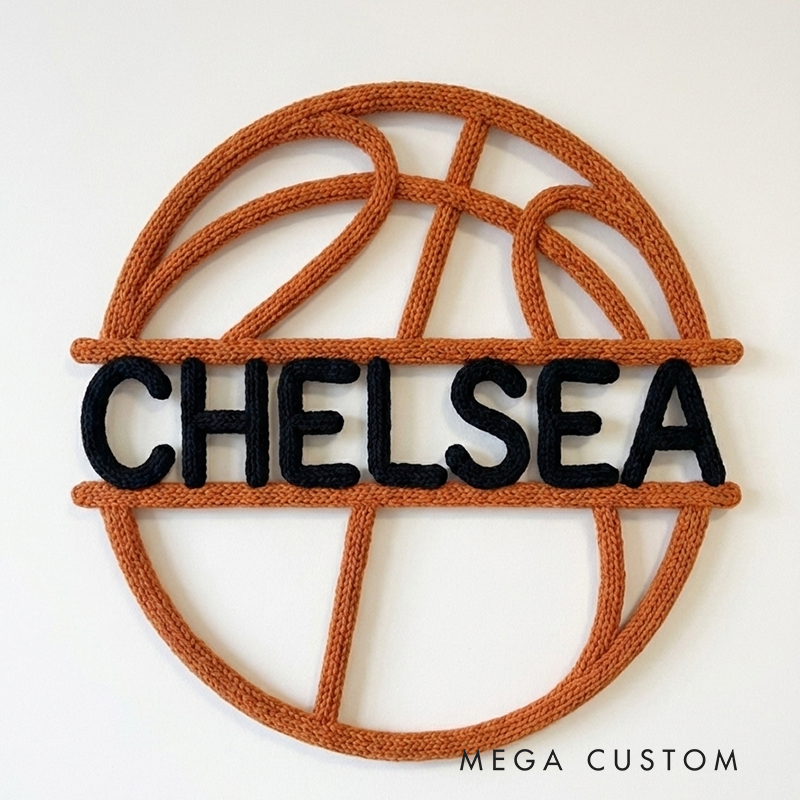 Personalized Handcrafted Basketball Yarn Name Sign Custom Nursery Wall Decor for Babies & Kids Perfect Keepsake Gift