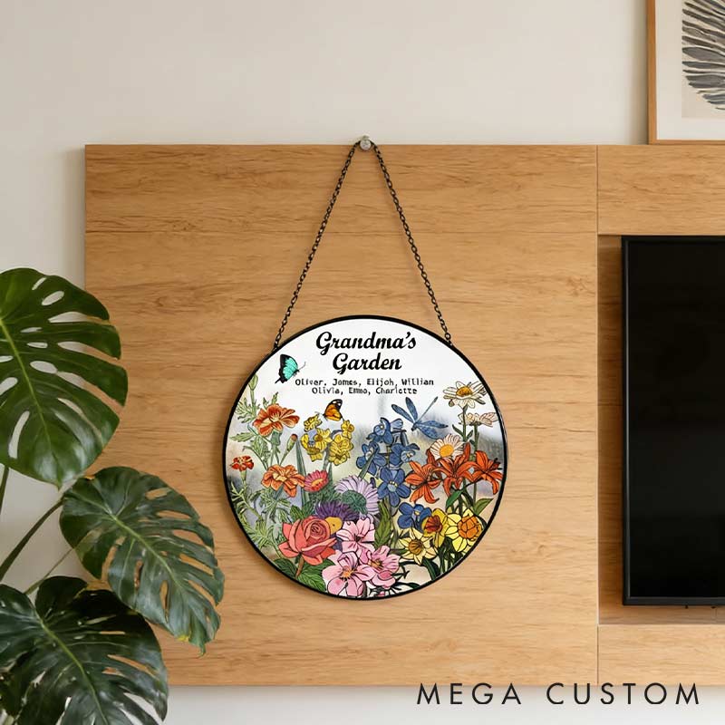 Personalized Birth Flowers Glass Suncatcher with Name Gift for Gardening Lovers 