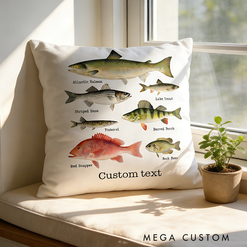 Personalized North American Fish Kids Pillow Cute Fish Pillow Cute Fishing Pillow Kid Gift for Fishing