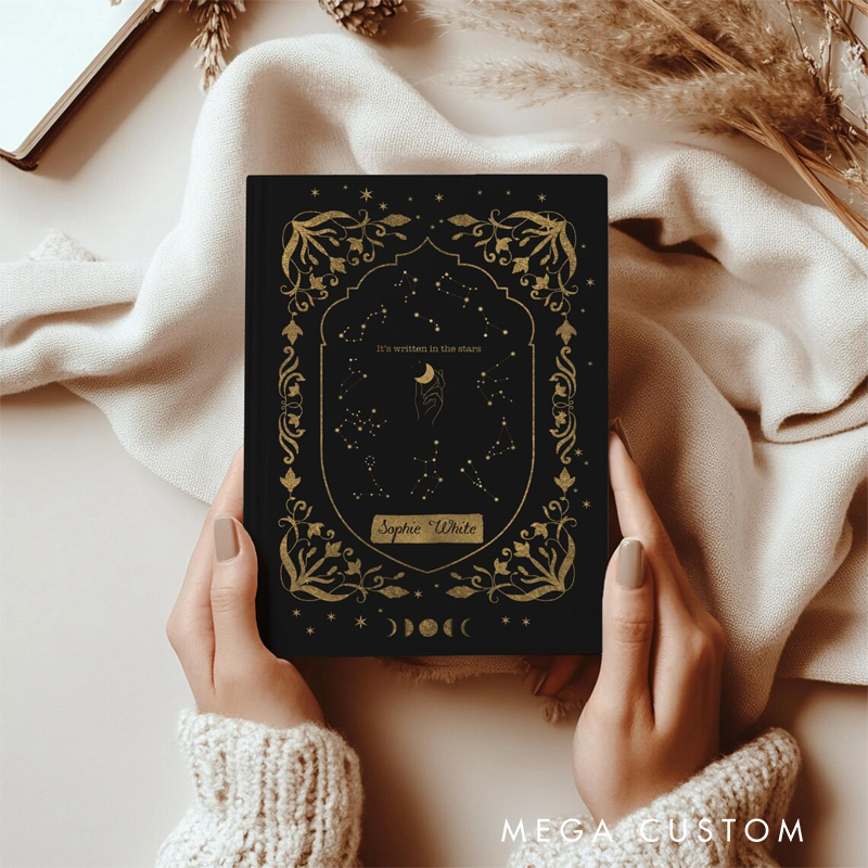 Personalized Stars & Moon Phases Book of Shadows Hardcover Journal Constellations Grimoire Witchy Tarot Notebook Magic Lover Gift Manifestation