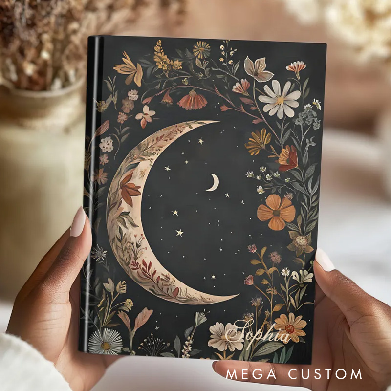 Personalized Celestial Hardcover Journal Moon And Stars Notebook Magic Lover Gift Manifestation Spell Book