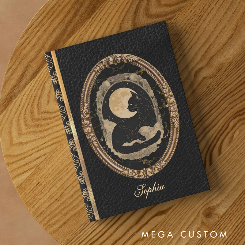 Personalized Black Cat Celestial Journal Hardcover Journal Witchcore Notebook Magic Lover Gift Manifestation Spell Book