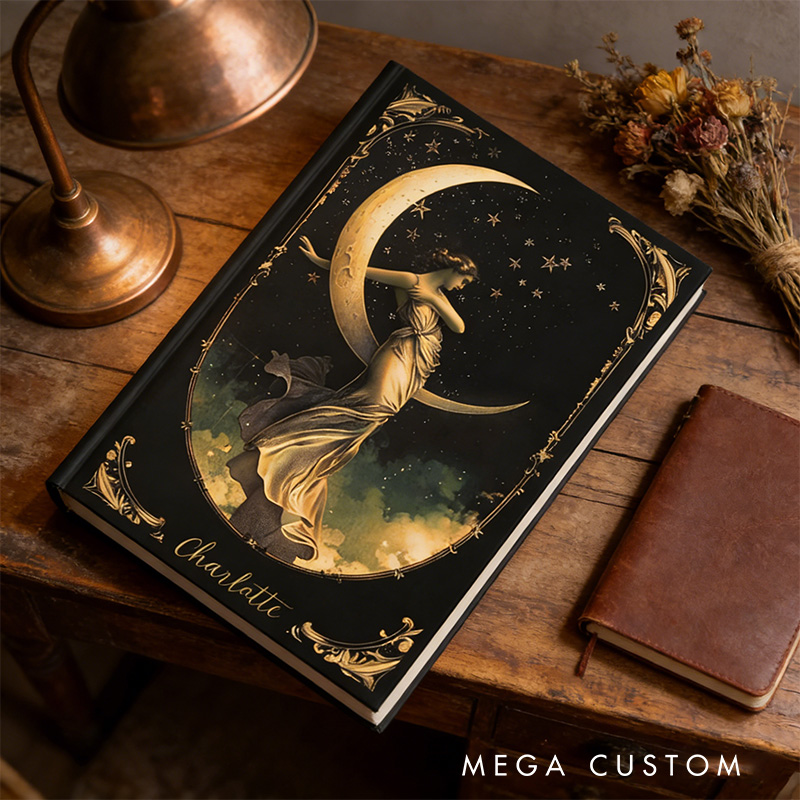 Personalized Moon Goddess Hardcover Journal Witchy Notebook Magic Lover Gift Manifestation Spell Book