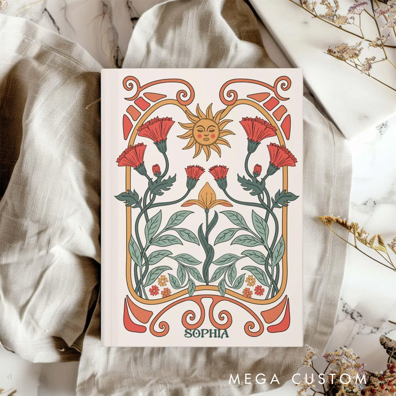 Personalized Celestial Boho Sun and Moon Hardcover Journal Witchy Notebook Magic Lover Gift Manifestation Spell Book