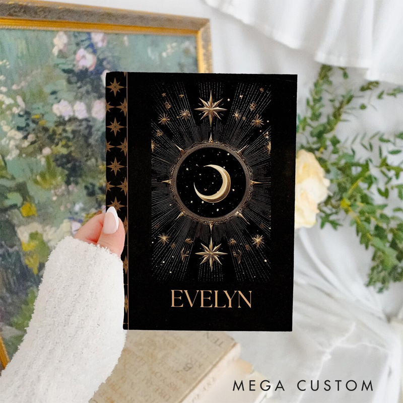 Personalized Whimsigoth Celestial Star and Moon Hardcover Journal Witchy Notebook Magic Lover Gift Manifestation Spell Book
