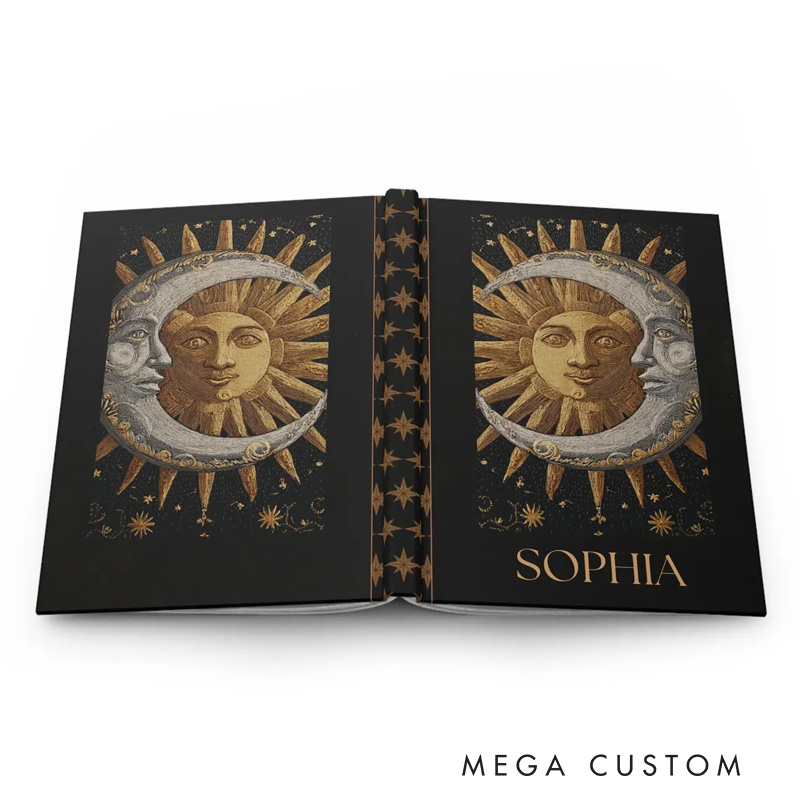 Personalized Gothic Celestial Star and Moon Hardcover Journal Witchy Notebook Magic Lover Gift Manifestation Spell Book