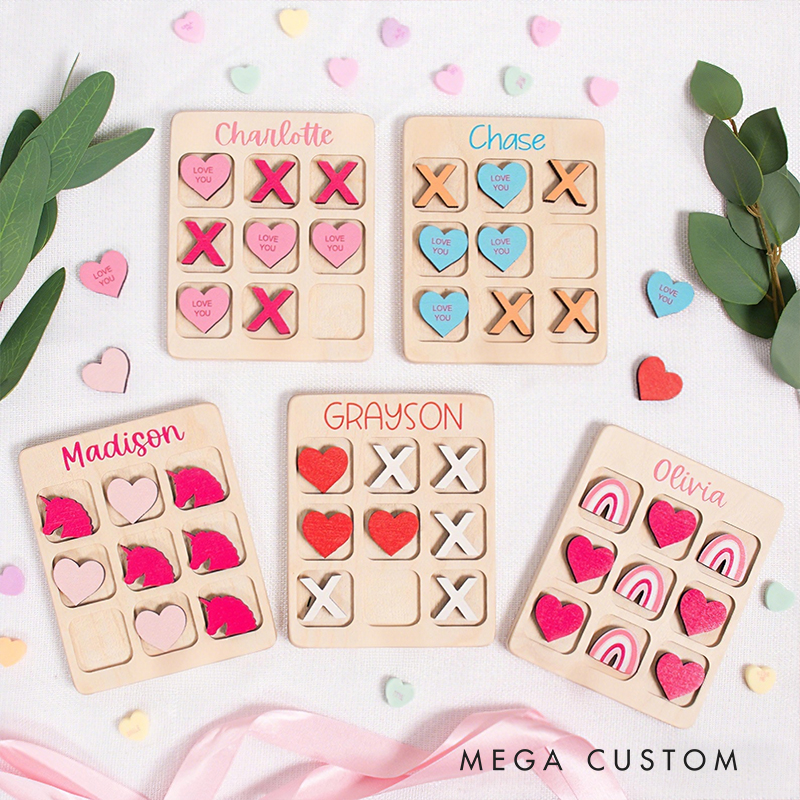 Personalized Tic Tac Toe Valentine Valentines Day Gift for Kids Valentines for Class Wooden Kids Game Fun and Educational Keepsake