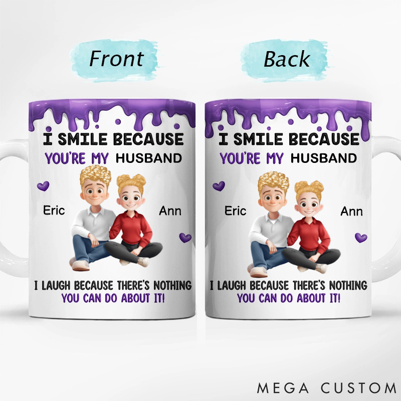 Personalized I Smile Because You Are My Husband 3D Effect Sitting Couple Valentine's Gift for Couple