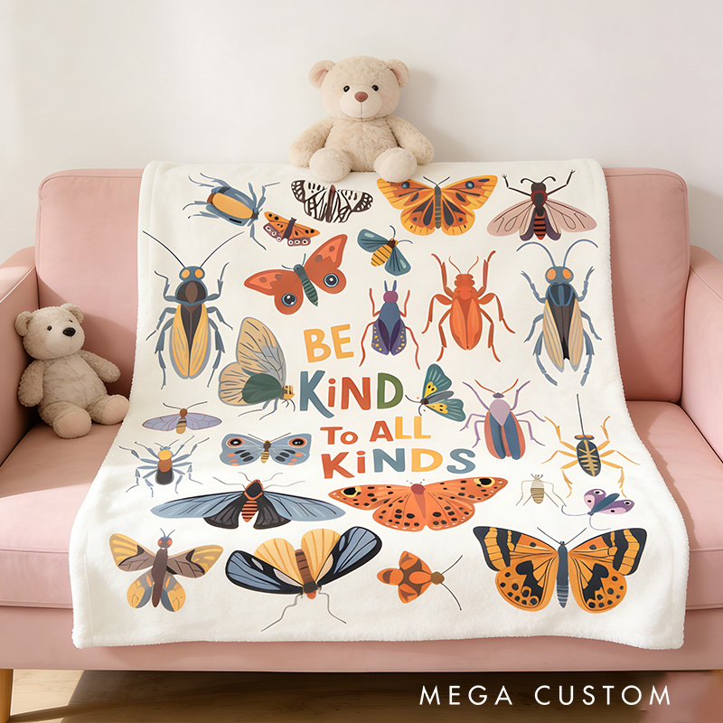 Personalized Be Kind to All Kinds Insect Blanket Bugs Kid Vintage Entomologist Blanket Outdoor Nature Lover Gift