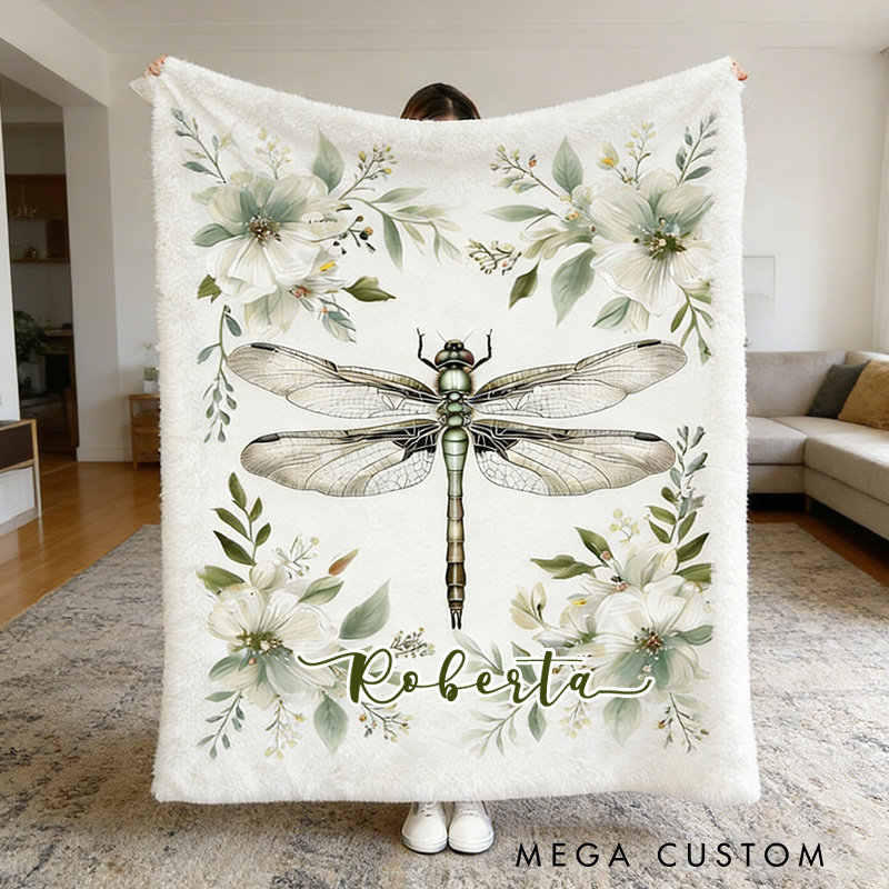 Personalized Dragonfly and Floral Blanket Insect Collection Blanket Outdoor Nature Enthusiasts Kid Gift