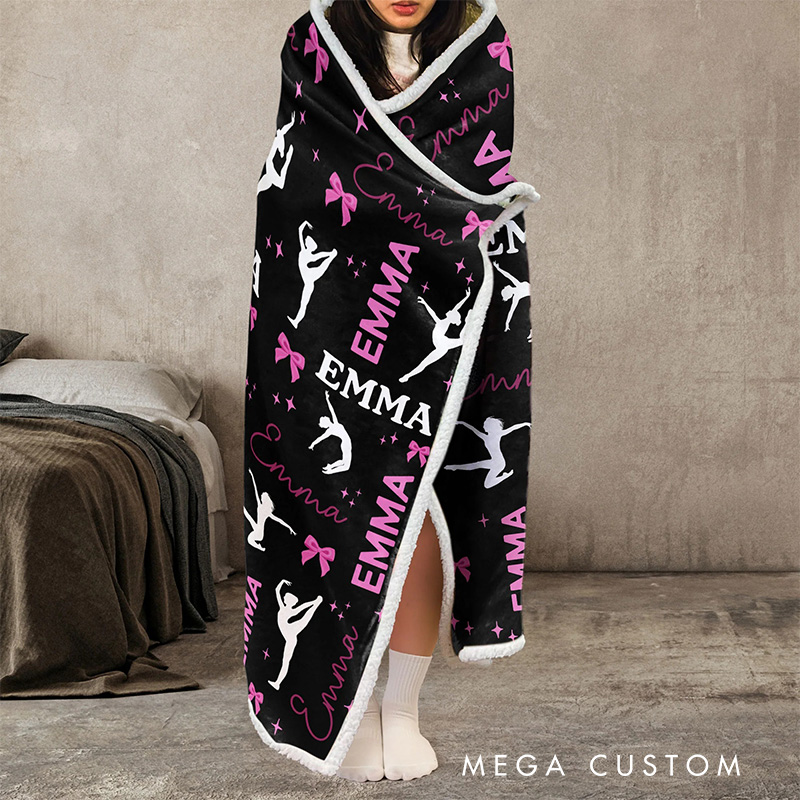 Personalized Dancing Girl Gymnastics Girl Wearable Blanket Hoodie with Name Dance Lover Gift for Friends Birthday Gift