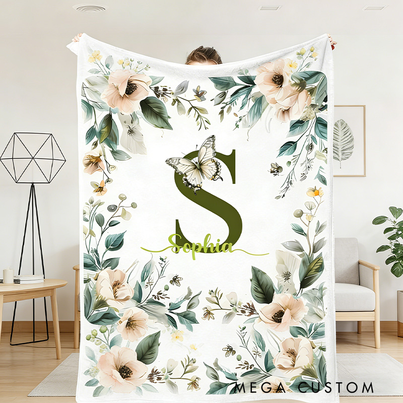 Personalized Floral Monogram Blanket Outdoor Nature Blanket Nature Enthusiasts Gift