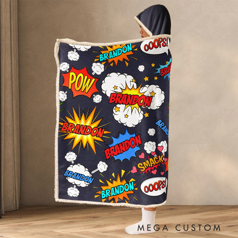 Personalized Comic Style Wearable Blanket Hoodie with Name Anime Comic Lover Gift for Friends Birthday Gift