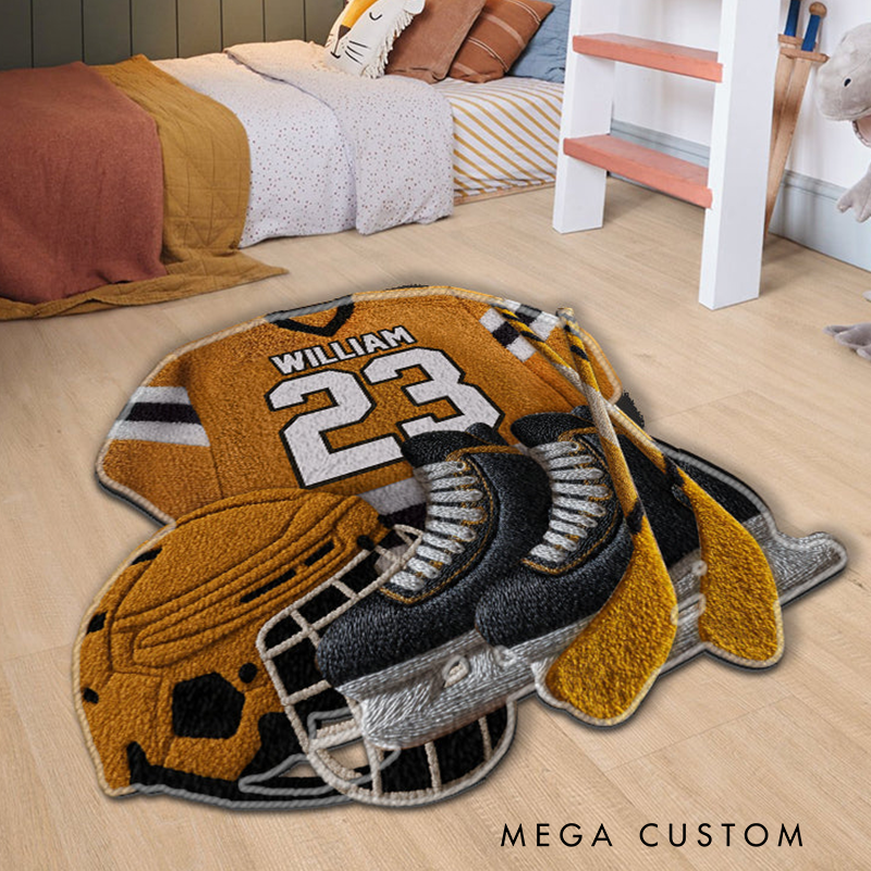 Personalized Ice Hockey Jersey Rug with Custom Name and Number Design
