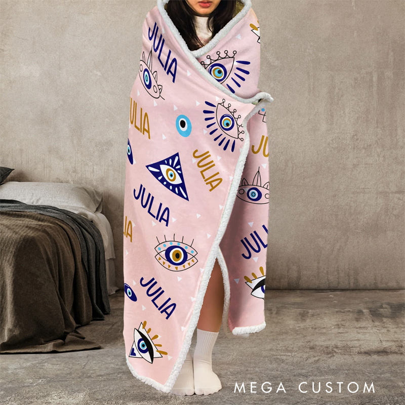 Personalized Evil Eye Wearable Blanket Hoodie with Name Magic Lover Gift for Friends Birthday Gift