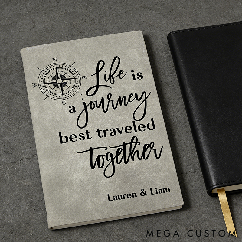 Personalized Travel Notebook Life is a Journey Custom Adventure Book Journal Customized Leatherette Wedding Anniversary Gift for Couple Valentines Gift