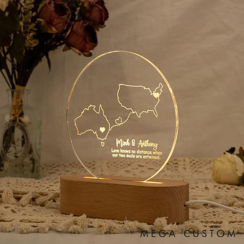 Personalized Two Map Night Light Long Distance Relationship Lamp for Traveling Lovers