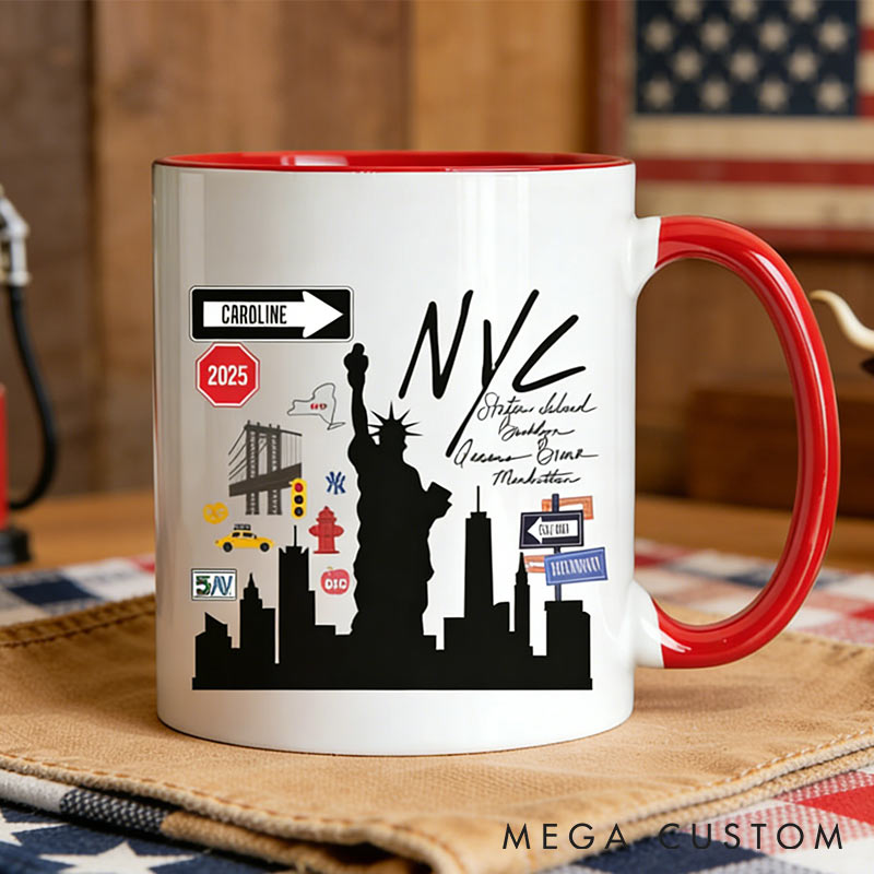 Personalized Name Year NYC Coffee Mug New York Custom Mug for Traveling Lovers