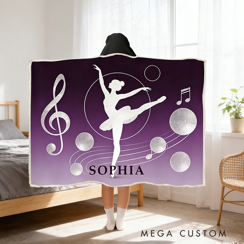 Personalized Ballet Girl Wearable Blanket Hoodie with Name Dance Lover Gift for Friends Birthday Gift