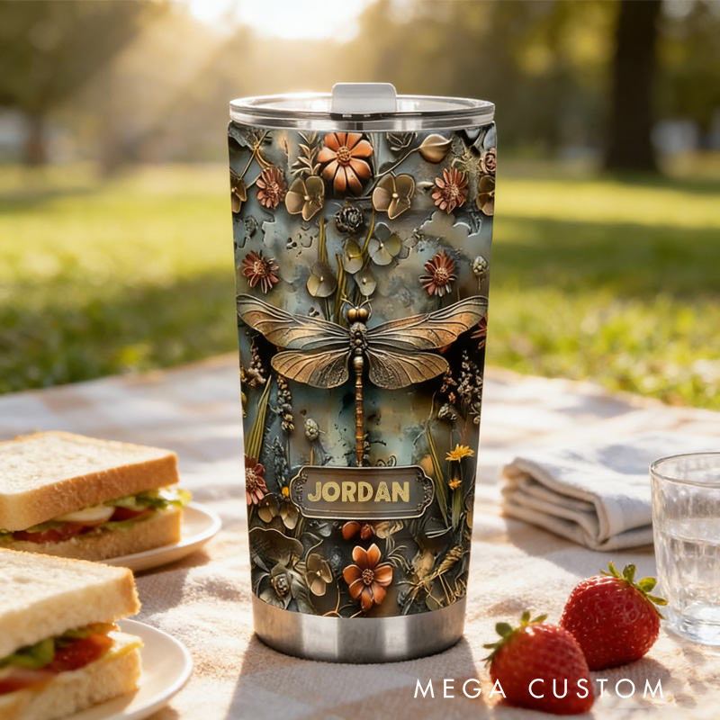 Personalized Flower Tumbler Butterfly Tumbler with Custom Name 20oz Stainless Steel Gardening Tumbler for Her