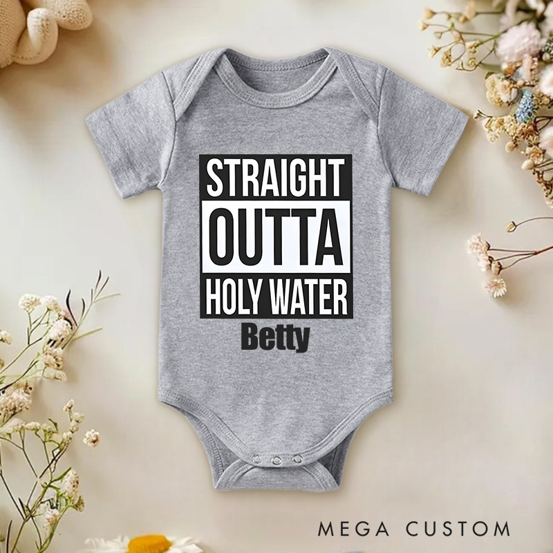Personalized Straight Outta Holy Water Funny Baptism Baby Onesie Gift for Baby