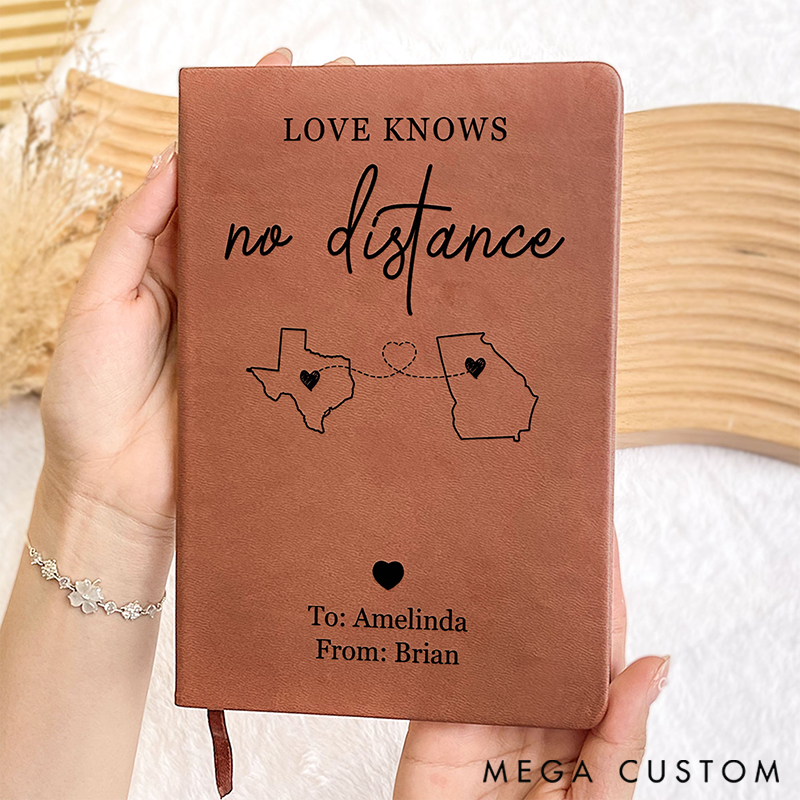 Personalized Two-State Leather Journal Long Distance Gift for Traveling Lovers