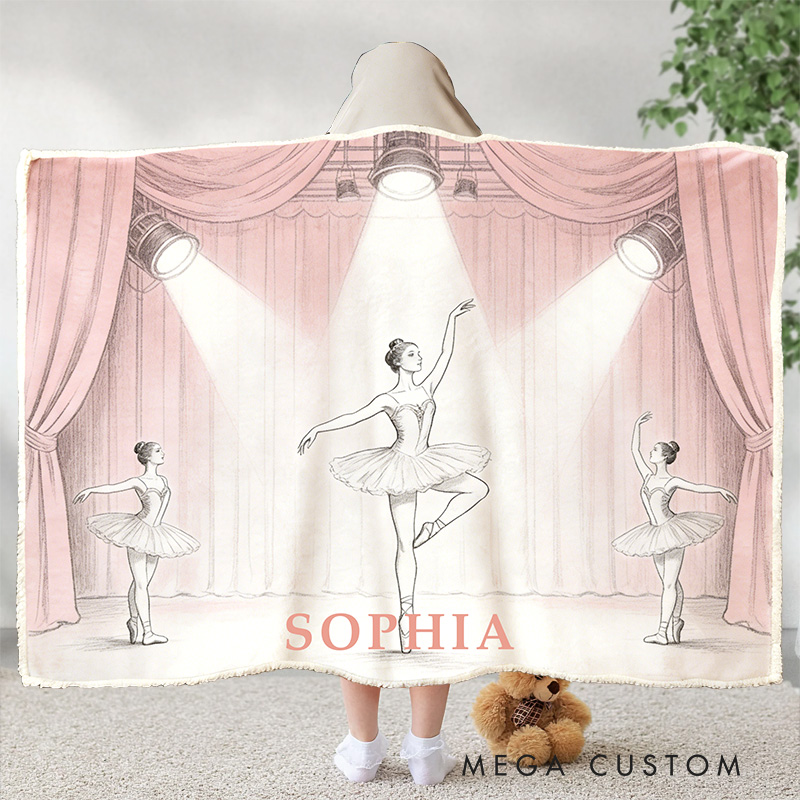 Personalized Ballerina Girl Blanket Hoodie with Name Dance Lover Gift for Friends Birthday Gift