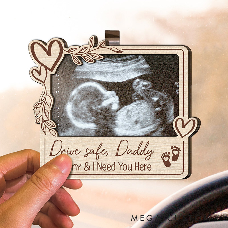 Personalized Wooden Photo Car Visor Clip Drive Safe Daddy New Dad Gifts Couple Gifts 