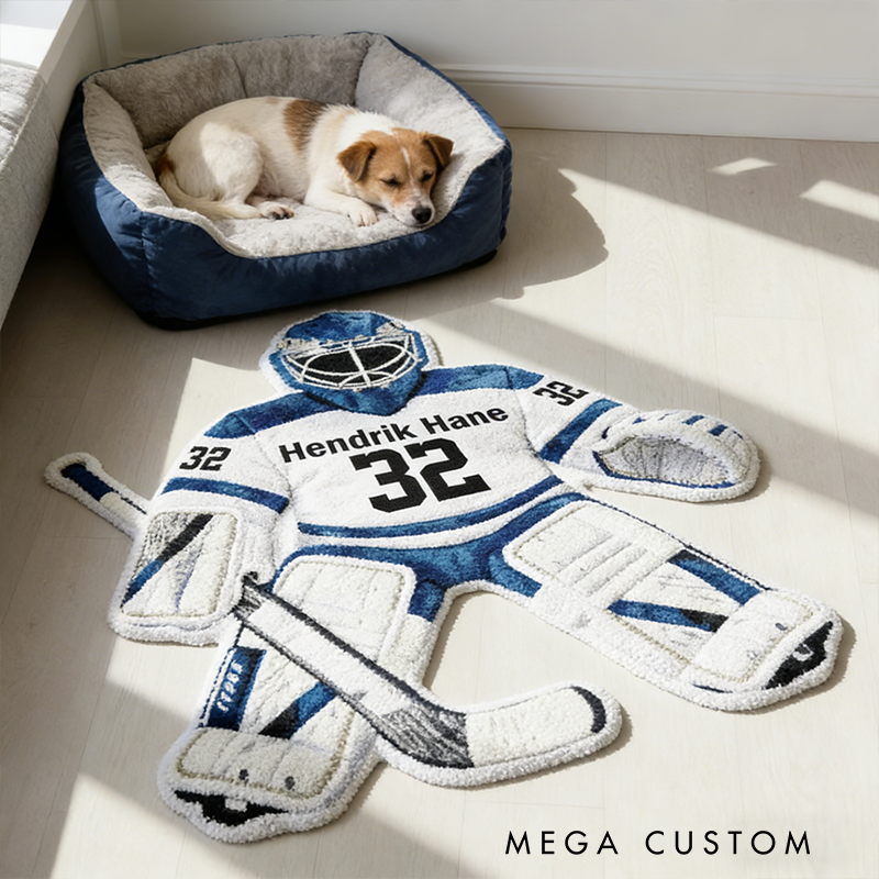 Personalized Ice Hockey Goalie Rug with Custom Name and Number Design