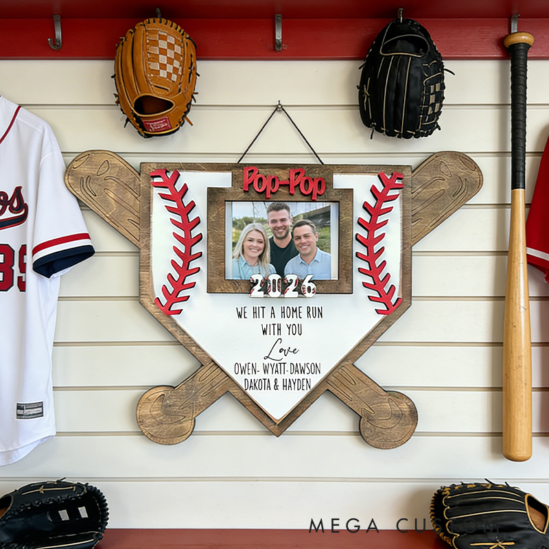 Personalized Baseball Home Plate Photo Frame with Custom Message for Family Memories