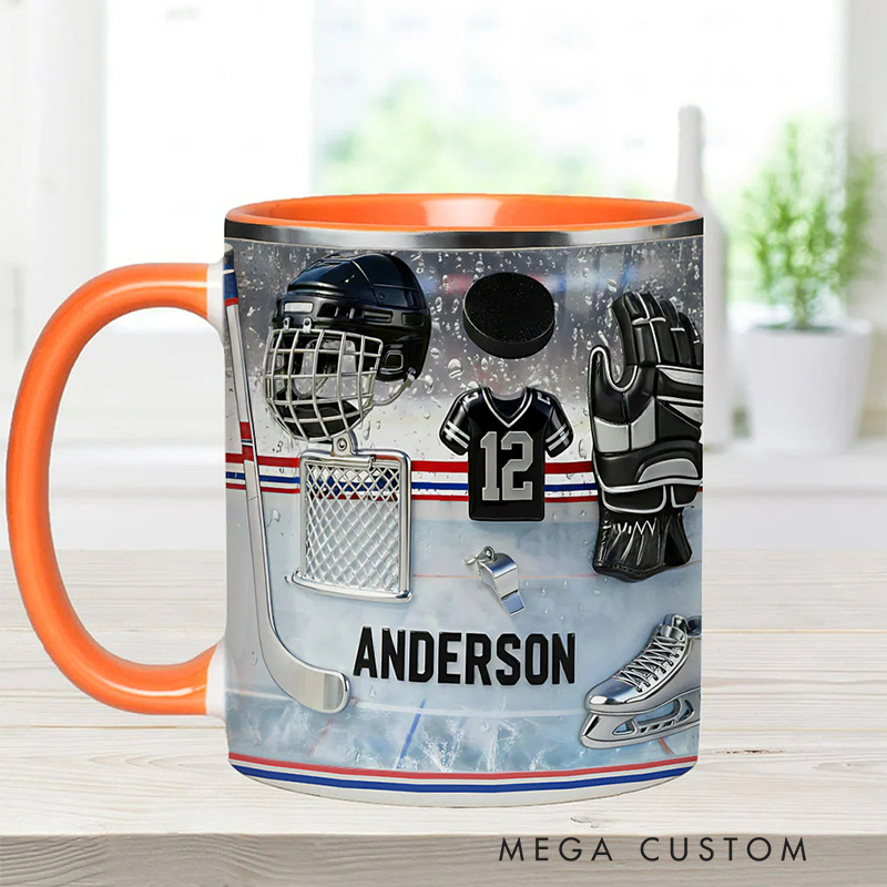 Personalized Ice Hockey Coffee Mug with Custom Name and Jersey Number for Ice Hockey Enthusiasts