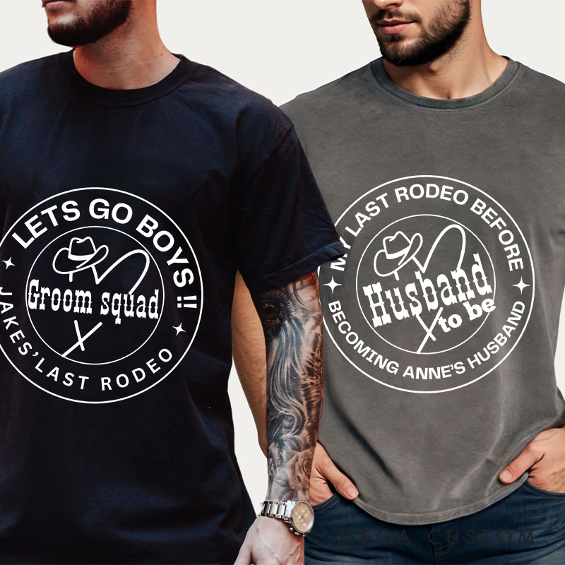Personalized "Last Rodeo" Western-Themed Washed T-Shirt Mens Bachelor Party T-Shirt Groom Groomsmen Washed T-Shirts Best Man Gift