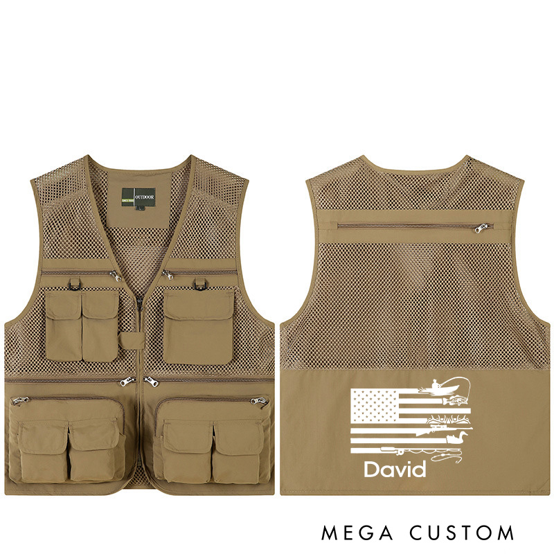 Personalized Patriotic Fishing Vest with Name Custom American Flag Hunting & Fishing Vest Fishing Lover Gift for Husband Him