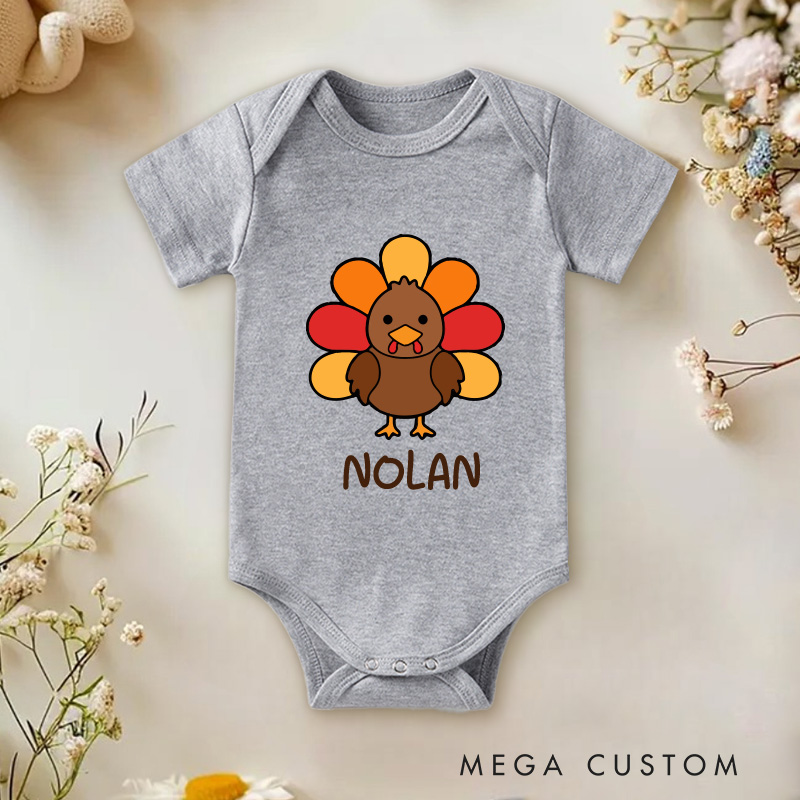 Personalized Cute Turkey Baby Onesie First Thanksgiving Gift New Baby Girl Boy Gift