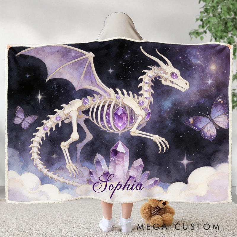Personalized Dragon Skeleton Wearable Blanket Hoodie with Name Magic Lover Gift for Friends Birthday Gift