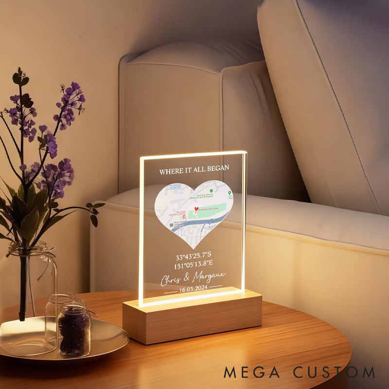Personalized First Date Map Acrylic LED Light Valentine's Day Gift for Traveling Lovers