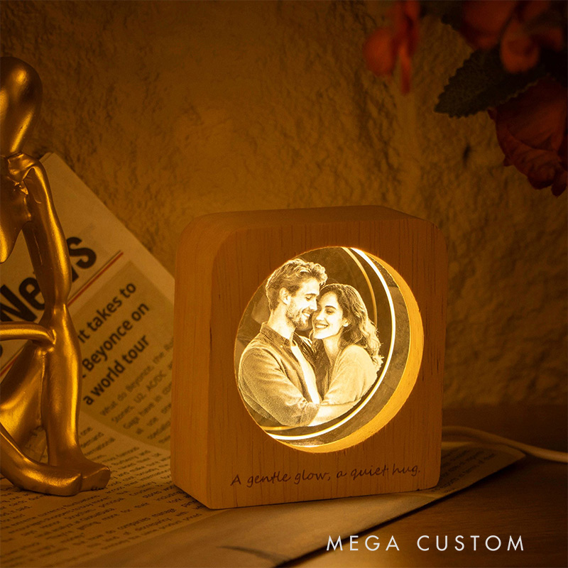 Personalized 3D Crystal Photo Portrait LED Engraved Crystal Photo Night Light Crystal Photo Cabin LED Family Photo Gift Couple Gift Valentine's Day Gift 
