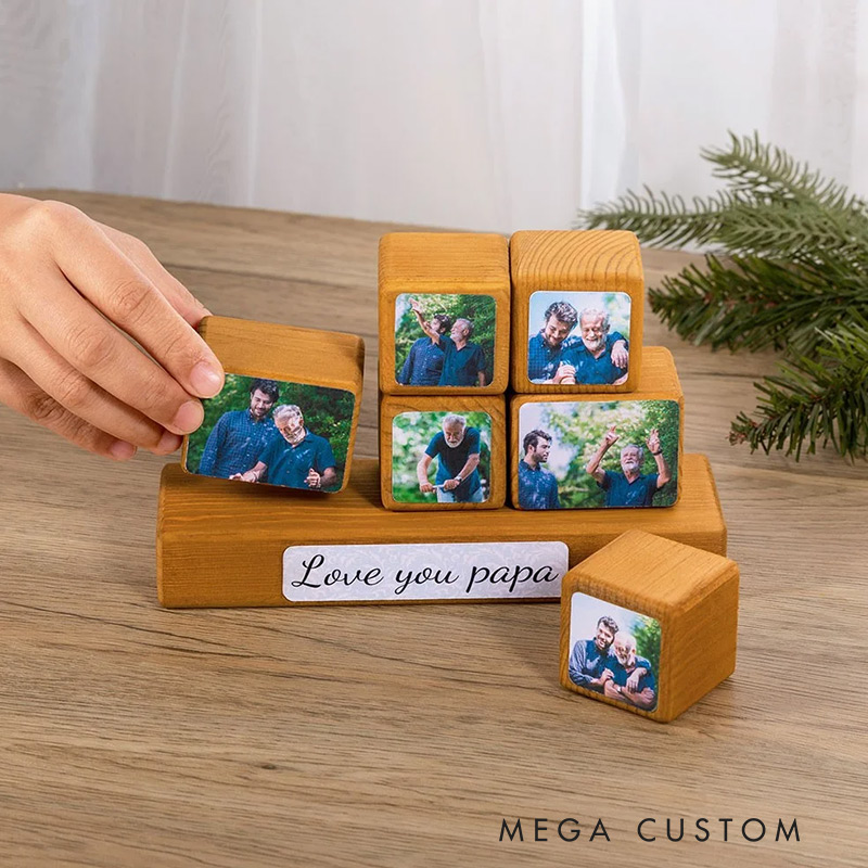 Personalized Wooden Photo Blocks Collage Stackable Wood Photo Block Set Family Picture Gift