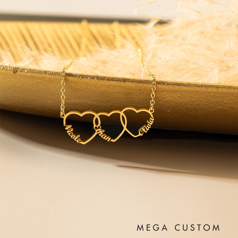 Personalized Family Name Necklace with Heart Multiple Heart Necklace Kids Name Necklace for Mom Gift for Wife Gift for Family