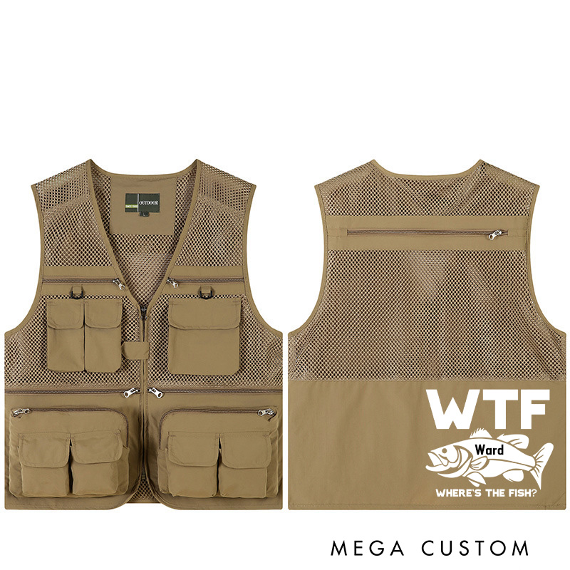 Personalized Wtf: Where's the Fish? Fishing Vest Custom Funny Fisherman Vest Outdoor Fishing Gift for Men Husband