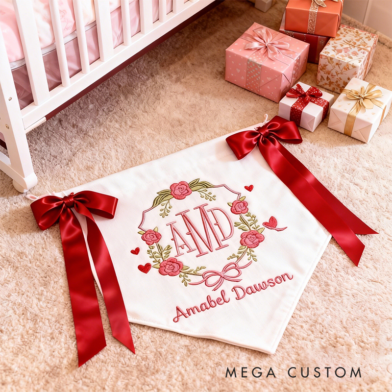 Personalized Valentine's Baby Crib Banner Custom Name and Initials Embroidered Keepsake Decorative and Versatile