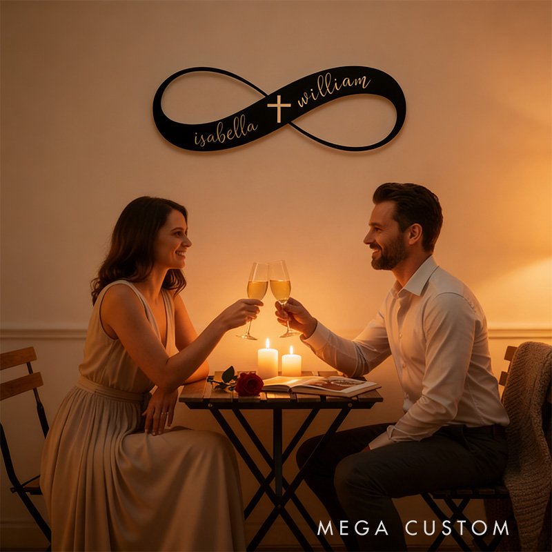 Personalized Infinity with Cross Metal Sign with Custom Names Wall Art Wedding Gift for Couple Anniversary Gift Christian Gift Religious Gift