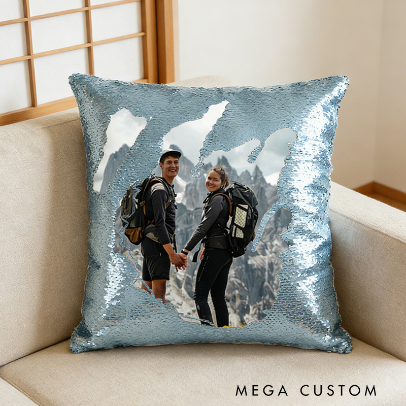 Personalized Reversible Sequin Photo Pillow Custom Sequin Pillow Picture Gifts for Her Him Couple