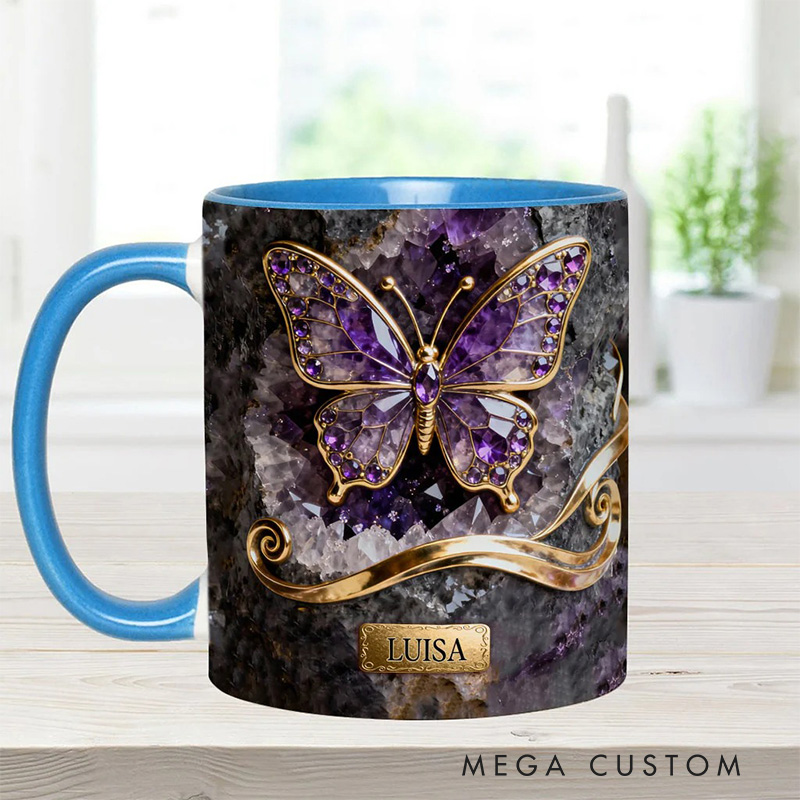 Personalized 2D Flat Magical Purple Crystal Butterfly Mug Coffee Mug Magic Lover Mug Witchcore Gift Coffee Mug